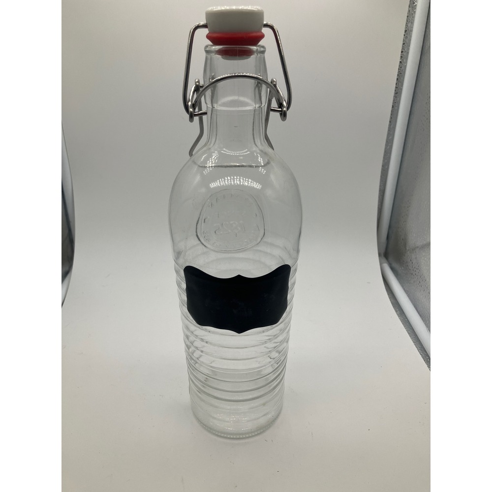 Bormioli Rocco Italian Glass Swing Top Bottle 1825 Ribbed Chalkboard Label 12in